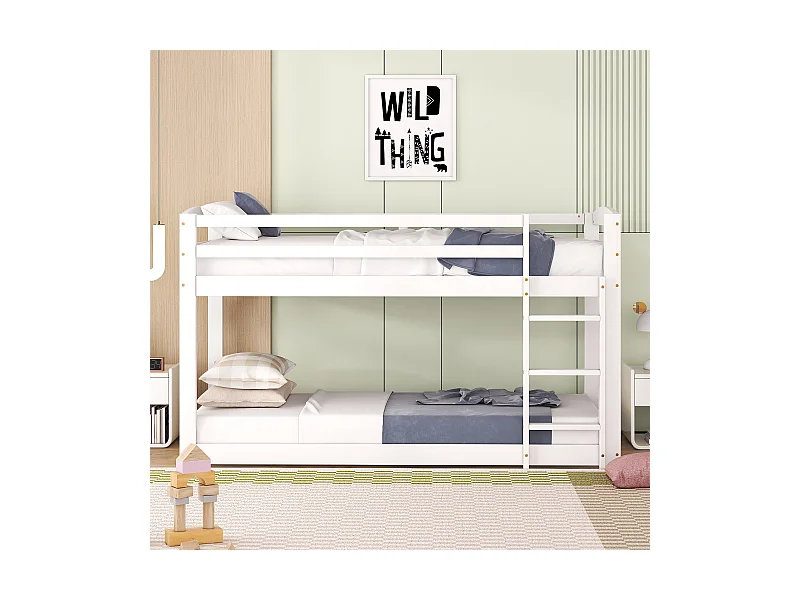 Stapelbed 90x200cm, kinderbed met 1 x lattenbodem, massief grenen frame, eenvoudig te monteren, wit