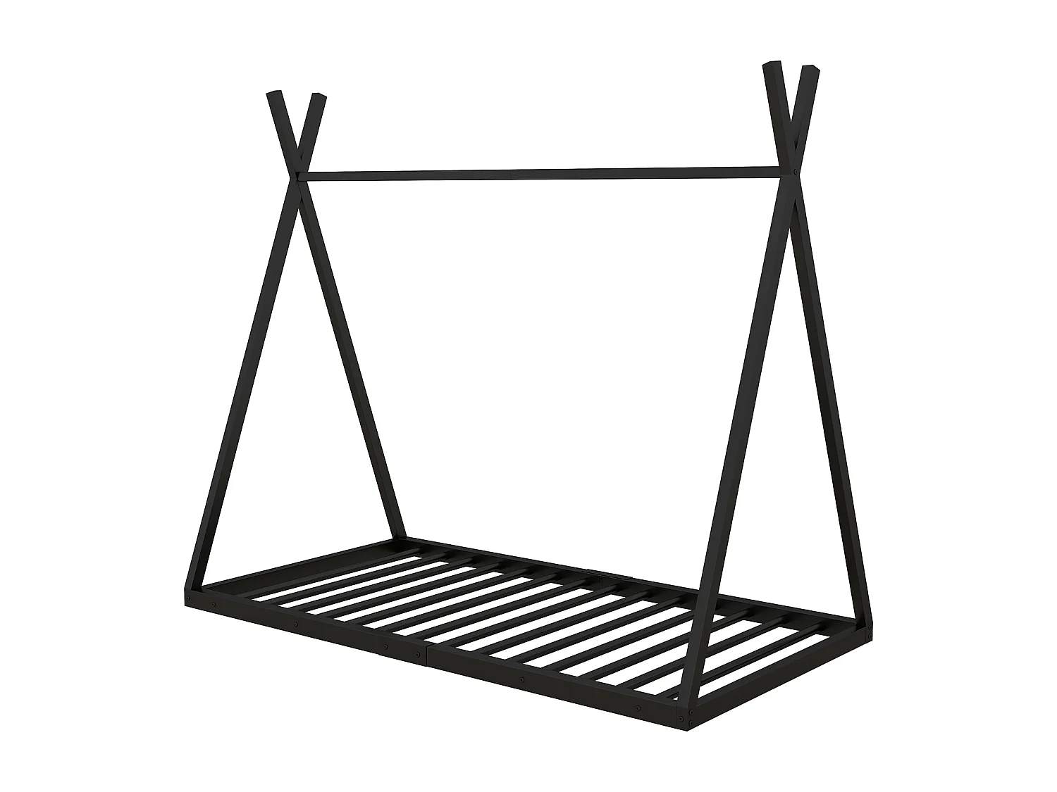 Cama cabina 90x200cm, cama infantil triangular, estructura de hierro con somier de láminas, negro