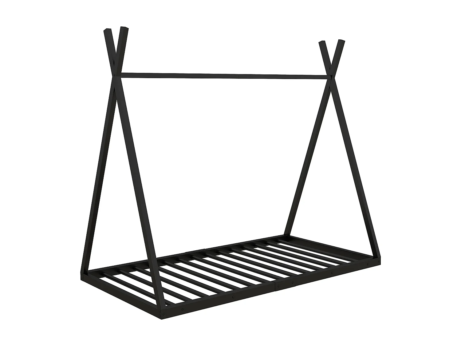 Cama cabina 90x200cm, cama infantil triangular, estructura de hierro con somier de láminas, negro