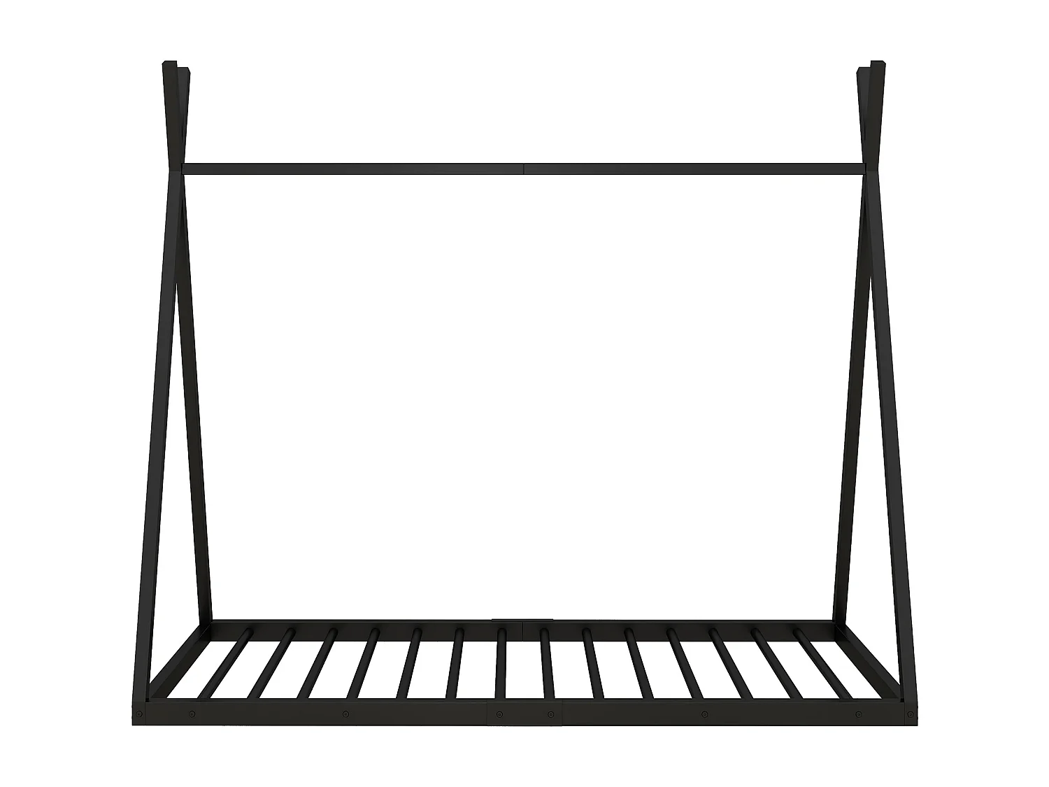 Cama cabina 90x200cm, cama infantil triangular, estructura de hierro con somier de láminas, negro