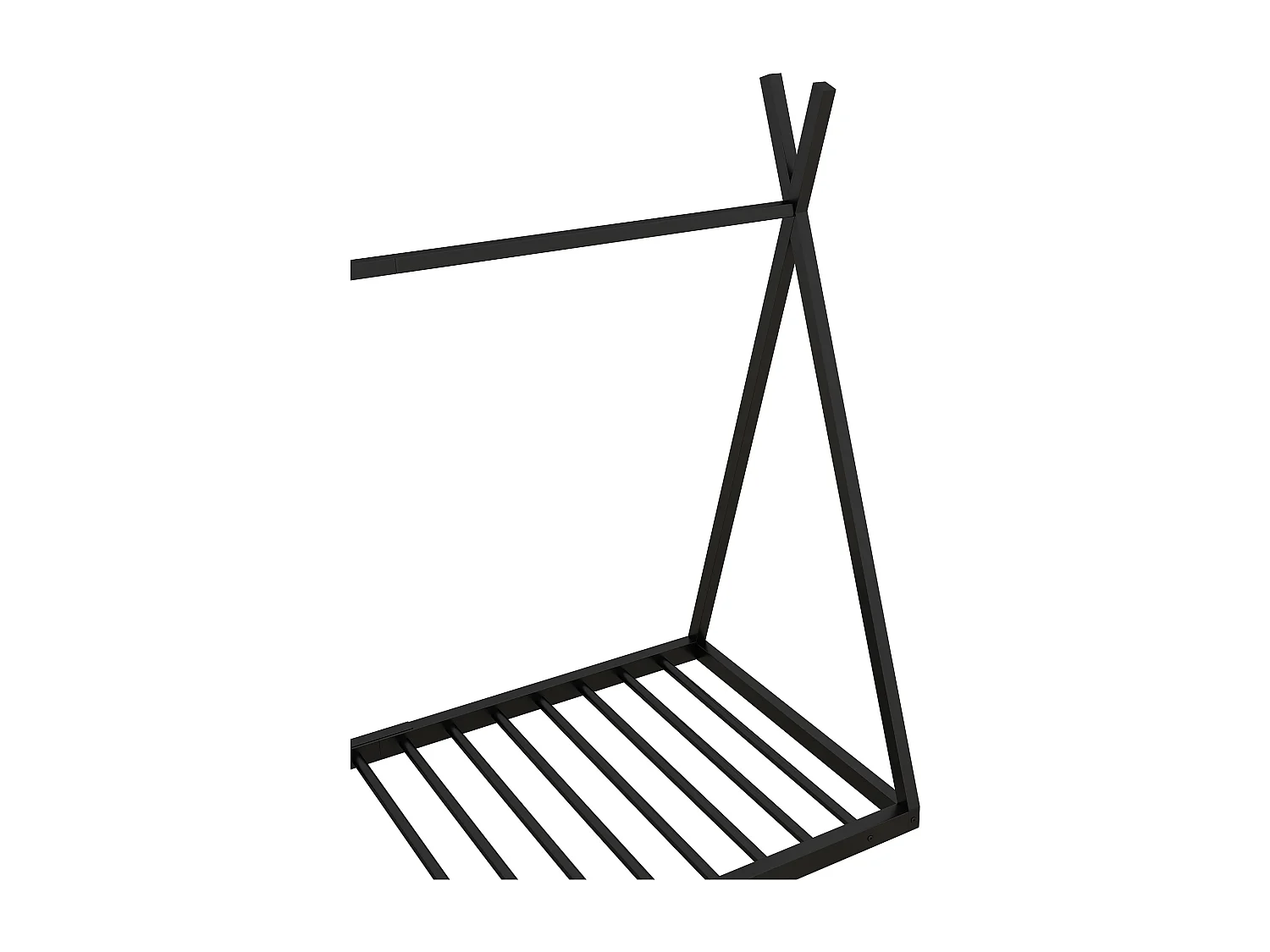 Cama cabina 90x200cm, cama infantil triangular, estructura de hierro con somier de láminas, negro