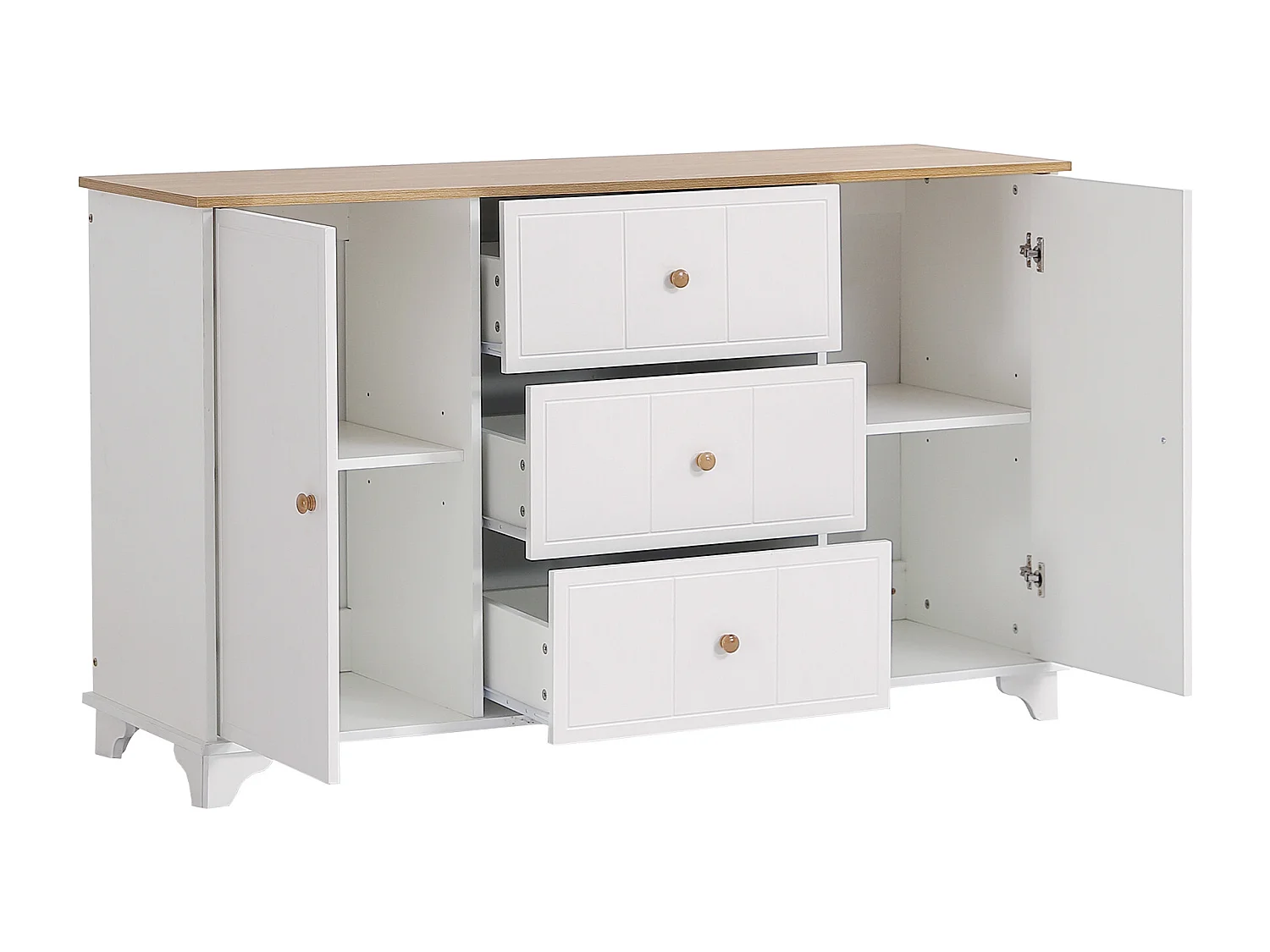 Ensemble de chambre complet, 3 morceaux. Lit double moderne + table de chevet + commode, lit double 160x200cm avec pied central, table de chevet avec 2 tiroirs