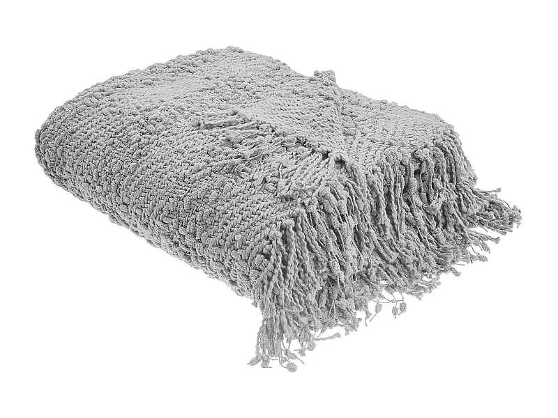 Decke Baumwolle gestrickt grau mit Quasten 220 x 240 cm Kuscheldecke Vella