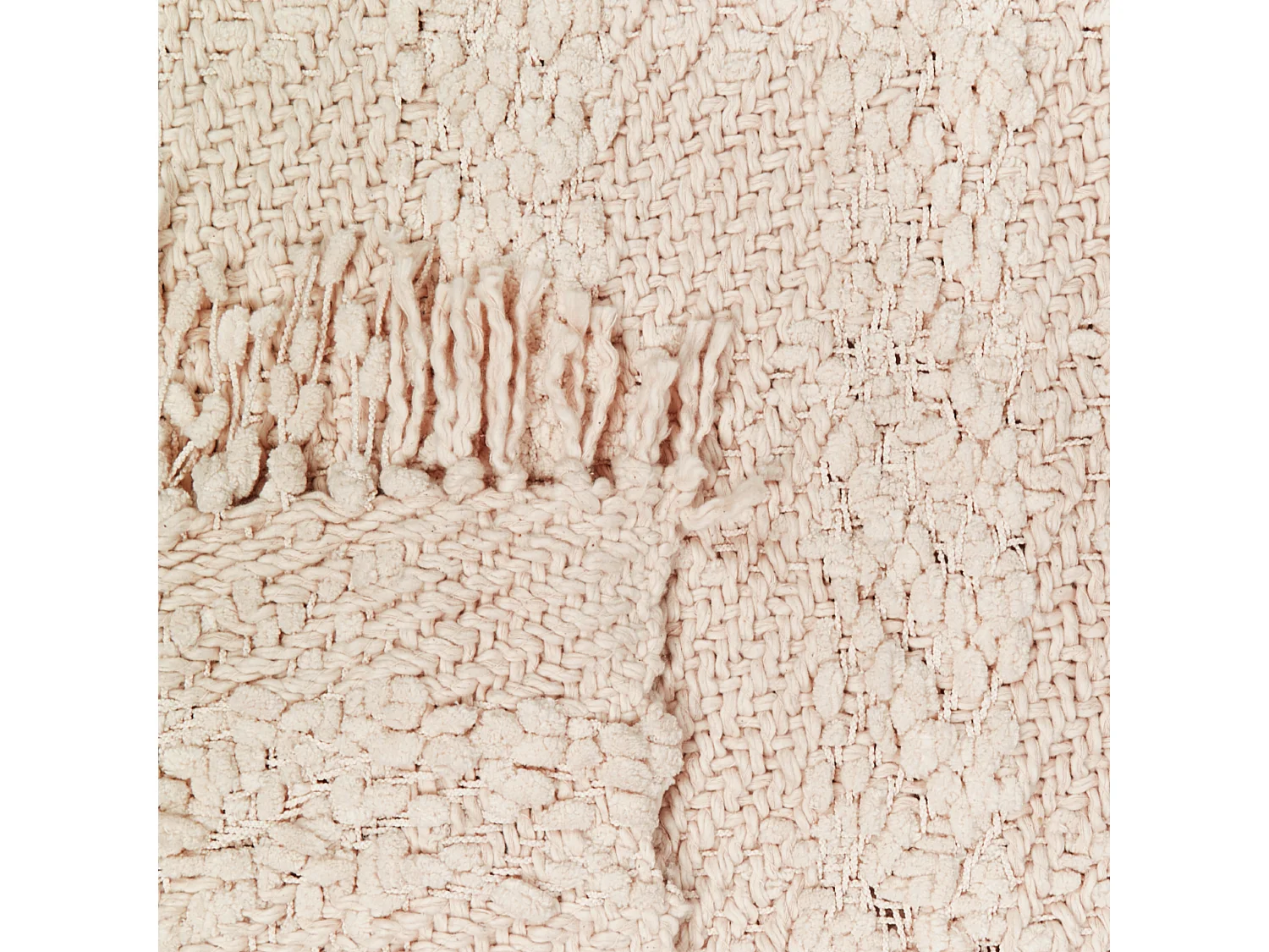 Decke Baumwolle gestrickt hellbeige mit Quasten 220 x 240 cm Kuscheldecke Vella