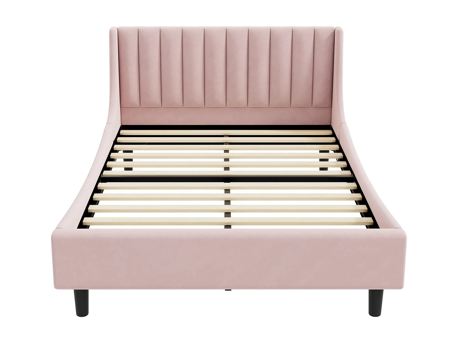 Lit adulte 140 x 200 cm, lit double, lit capitonné avec sommier à lattes, lit ado, velours, rose