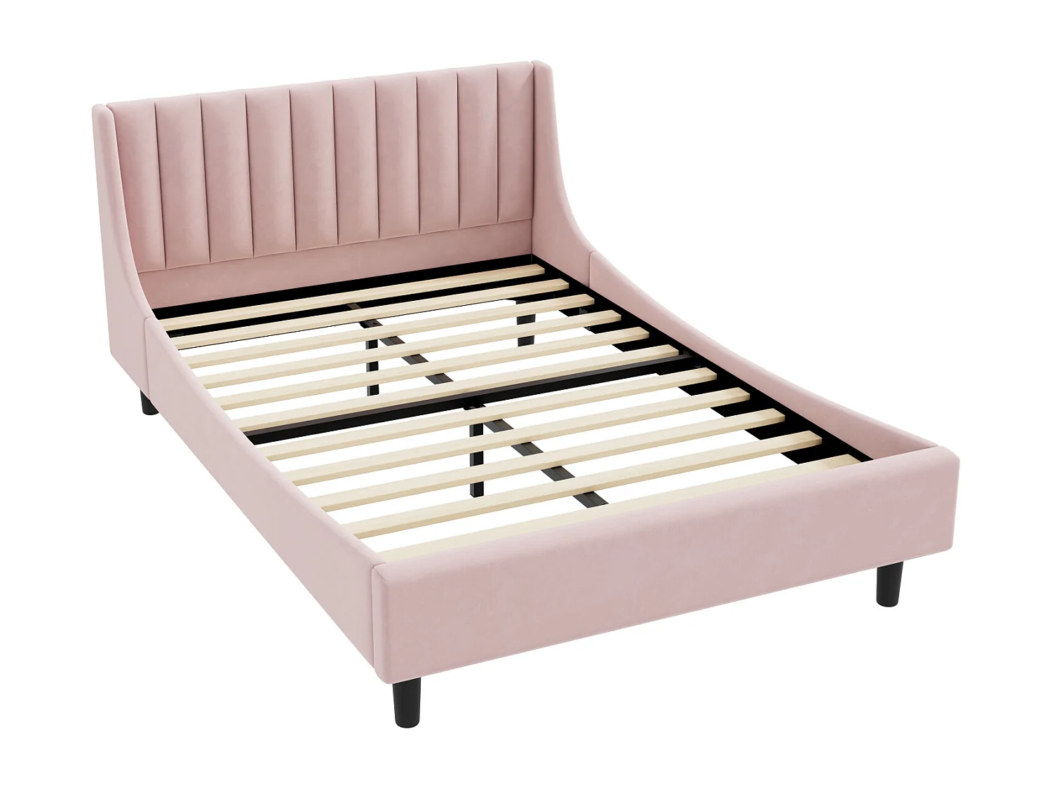 Lit adulte 140 x 200 cm, lit double, lit capitonné avec sommier à lattes, lit ado, velours, rose