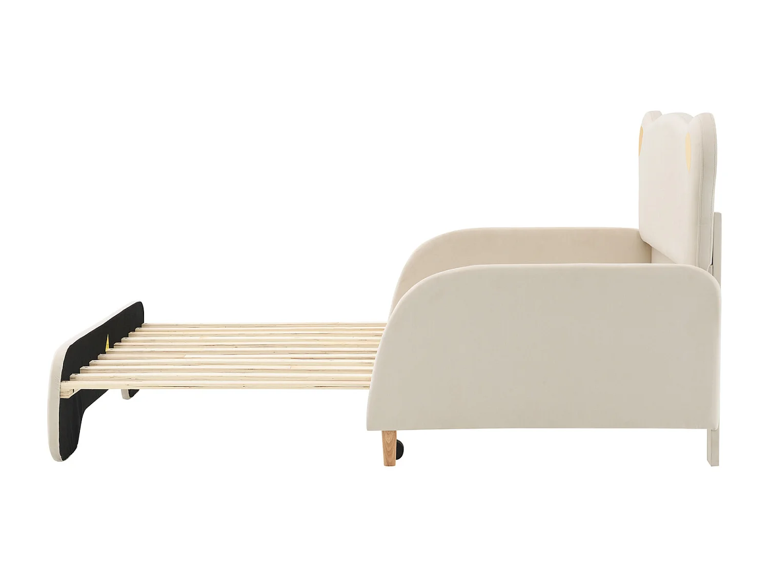 Lit gigogne 140x110cm&140x200cm, Lit double rembourré en forme d'ours. avec bords de protection, matelas en éponge blanche， lattes en bois, velours, beige