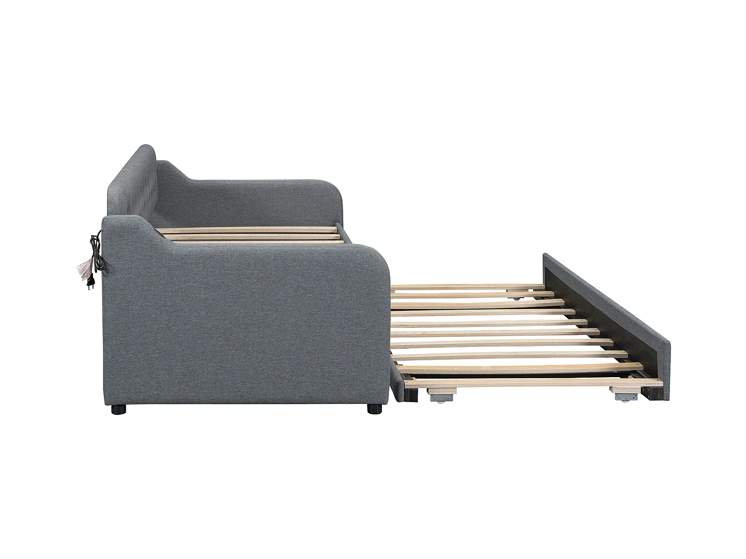 Cama nido 90/180x200cm, sofá cama extensible, chaise longue con puerto USB, sin colchón, gris