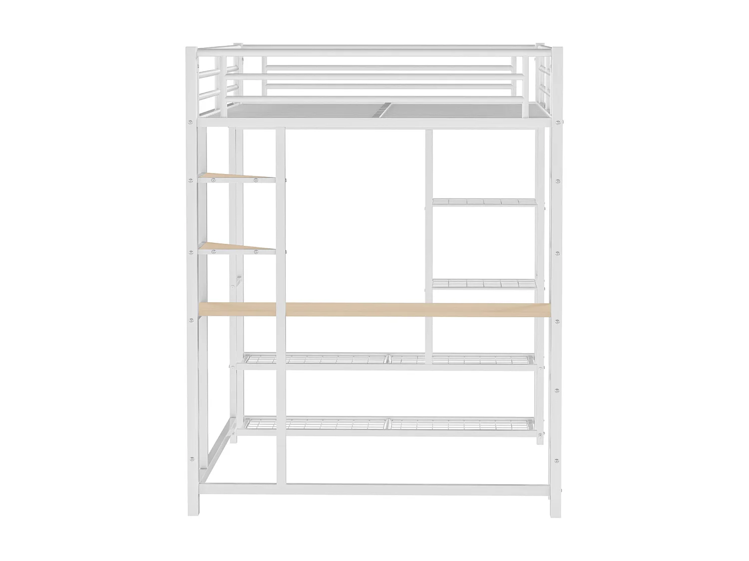Cama alta cama de ferro/cama de metal 140*200cm cama de solteiro infantil com compartimento de arrumação mesa e base de ripas, branca
