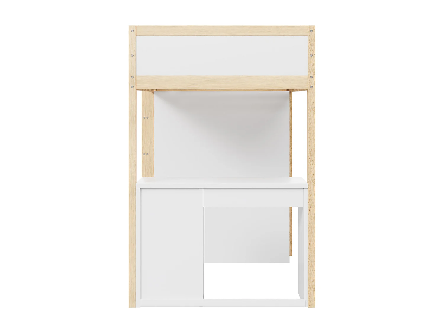 Lit mezzanine 90 x 200 cm avec armoires de rangement et table d'ordinateur, lit mezzanine enfant multifonctionnel en bois naturel