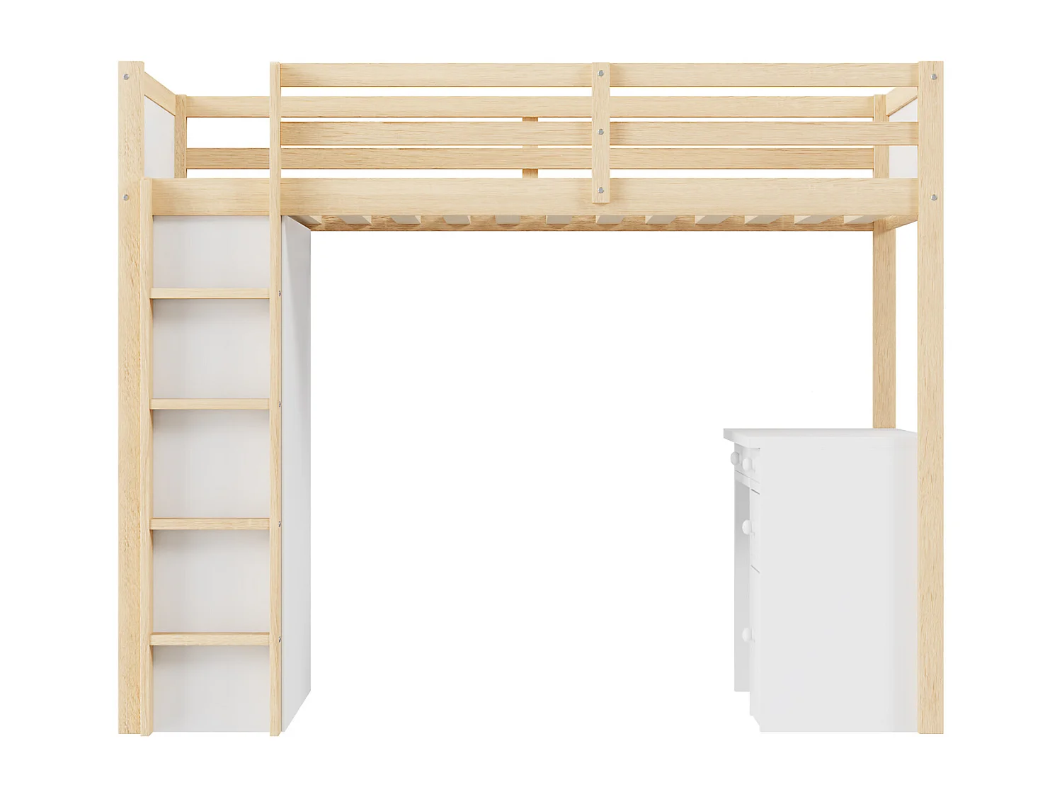 Lit mezzanine 90 x 200 cm avec armoires de rangement et table d'ordinateur, lit mezzanine enfant multifonctionnel en bois naturel