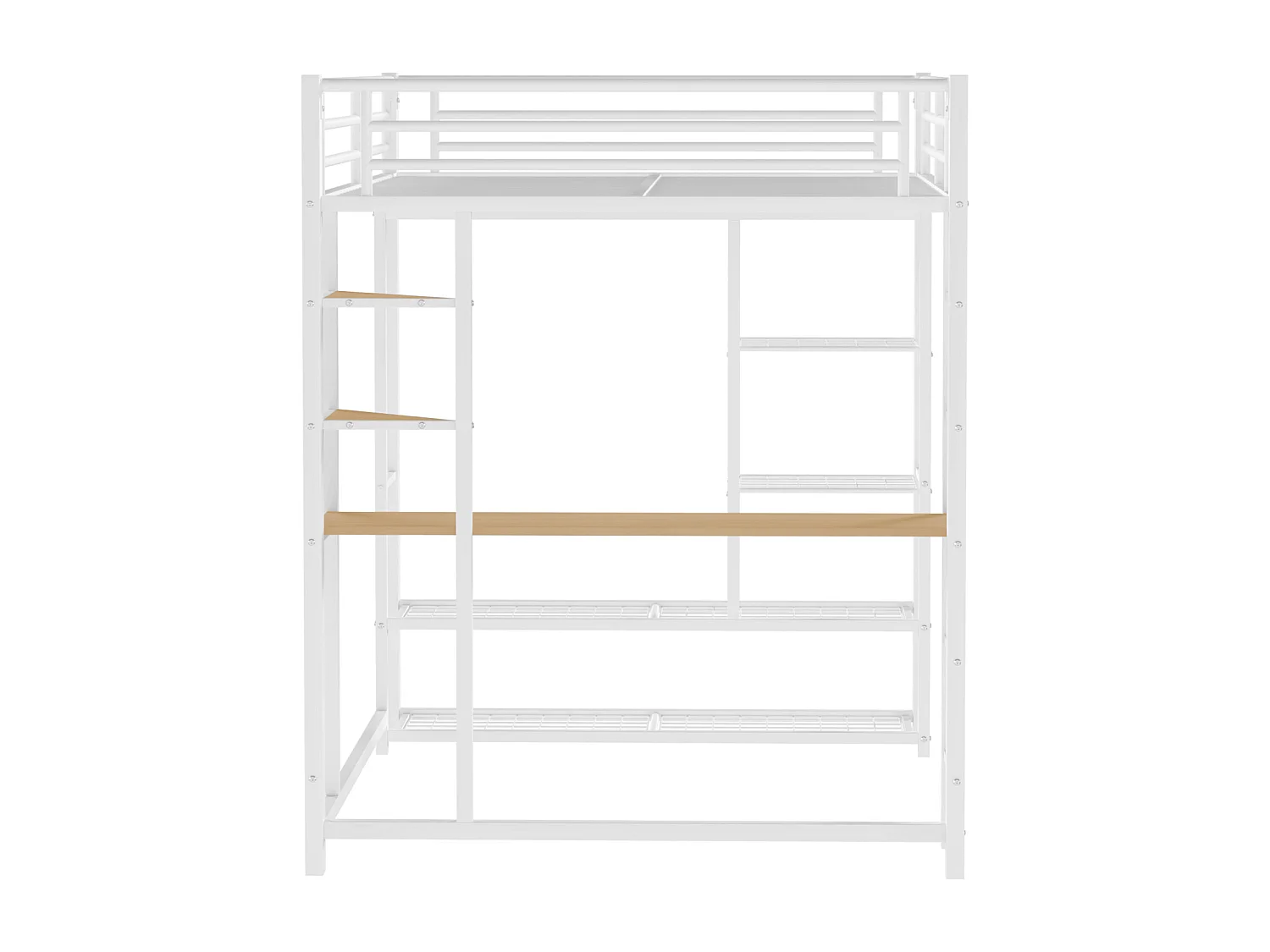 Lit mezzanine lit en fer/ lit en métal 90*200cm lit simple enfant avec compartiment de rangement table et sommier à lattes, blanc