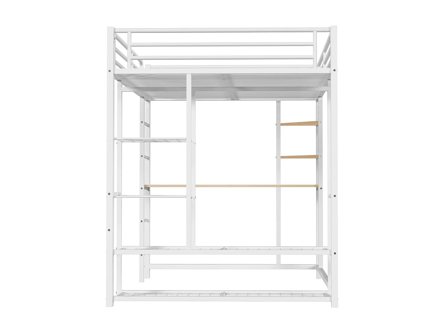 Lit mezzanine lit en fer/ lit en métal 90*200cm lit simple enfant avec compartiment de rangement table et sommier à lattes, blanc