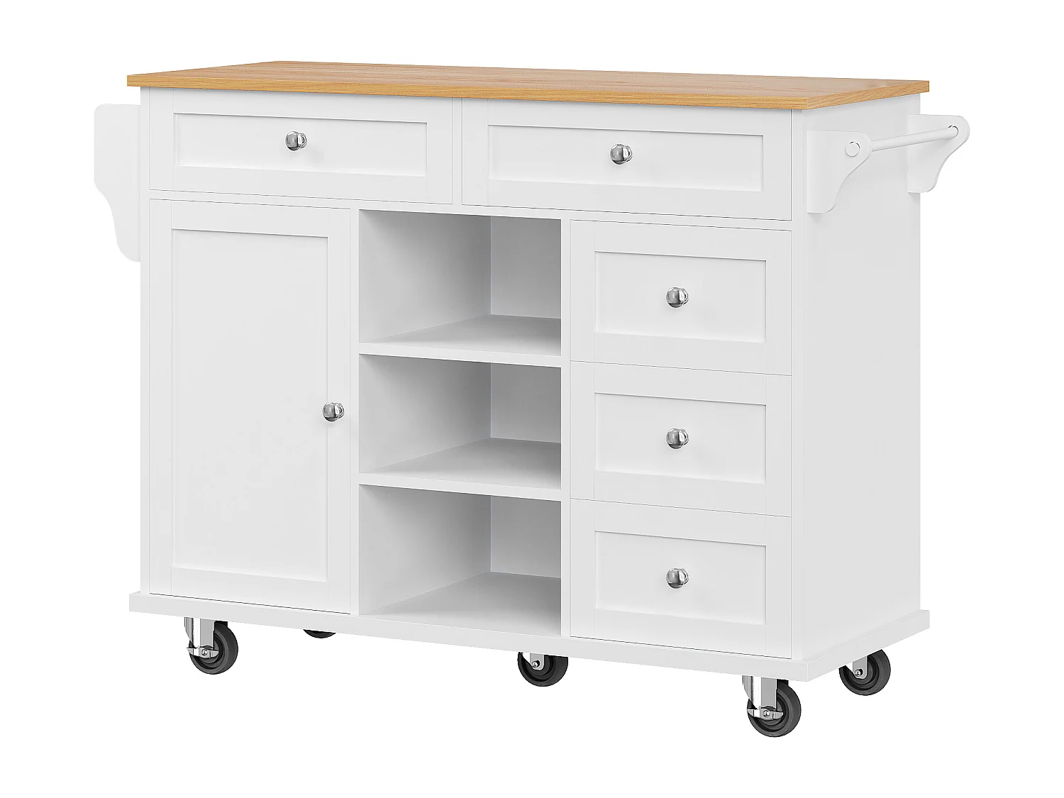 Ilot central de cuisine mobile - 5 tiroirs et 5 compartiments - MDF - Blanc