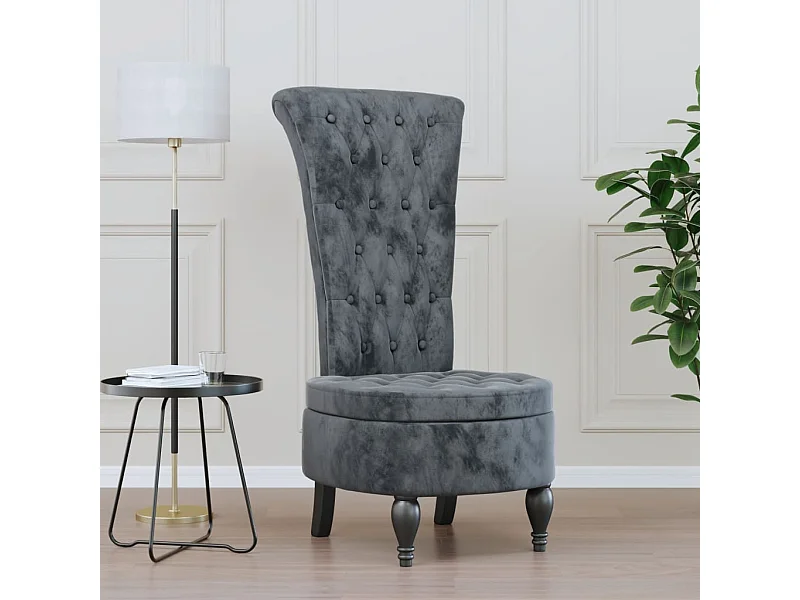 Sedia Schienale Alto Design con Bottoni in Velluto Grigio Scuro