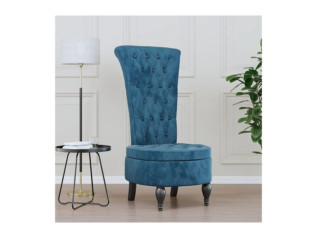 Chaise à dossier haut bleu velours conception de bouton