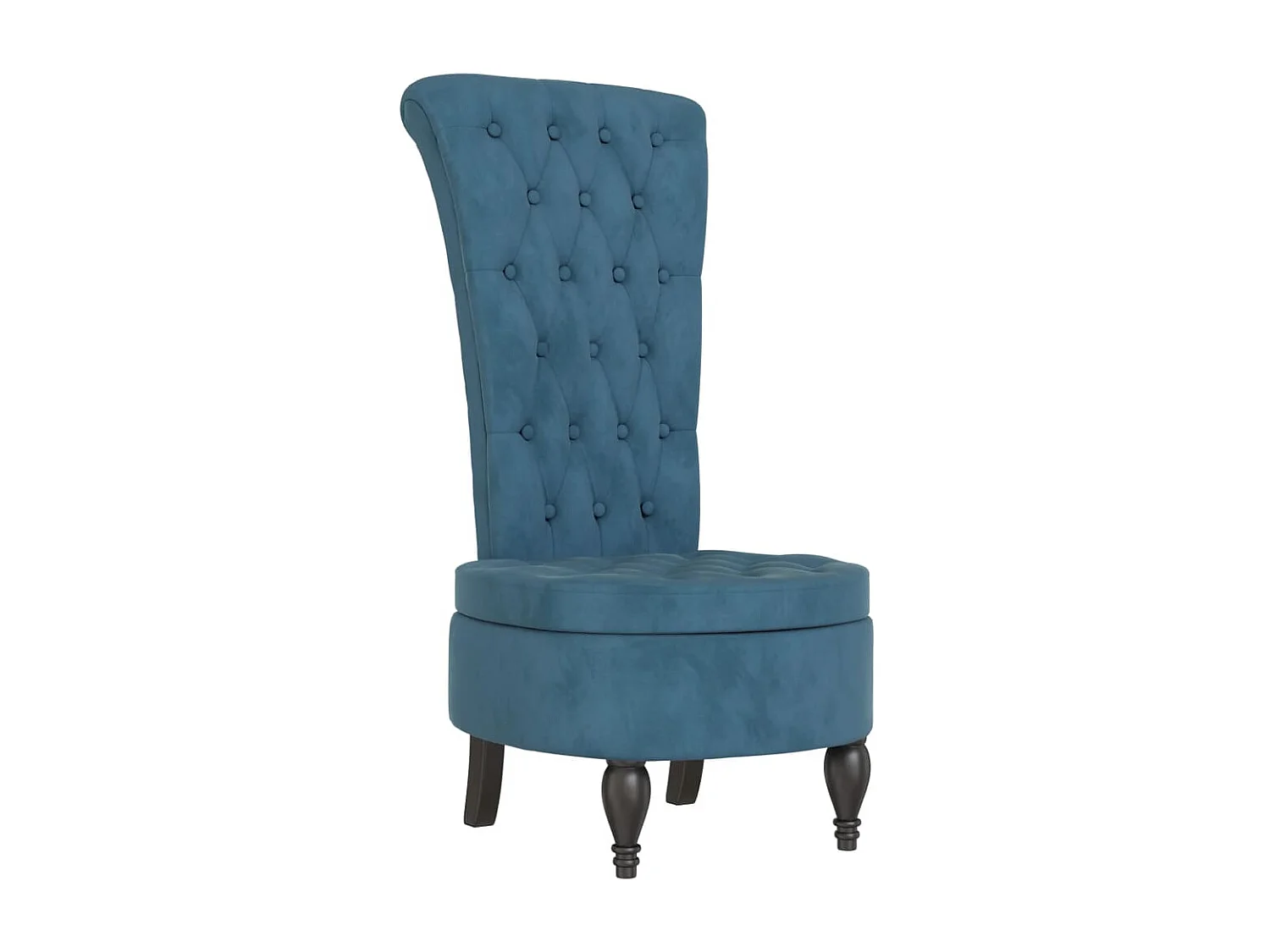 Cadeirão com encosto alto veludo azul design de botões
