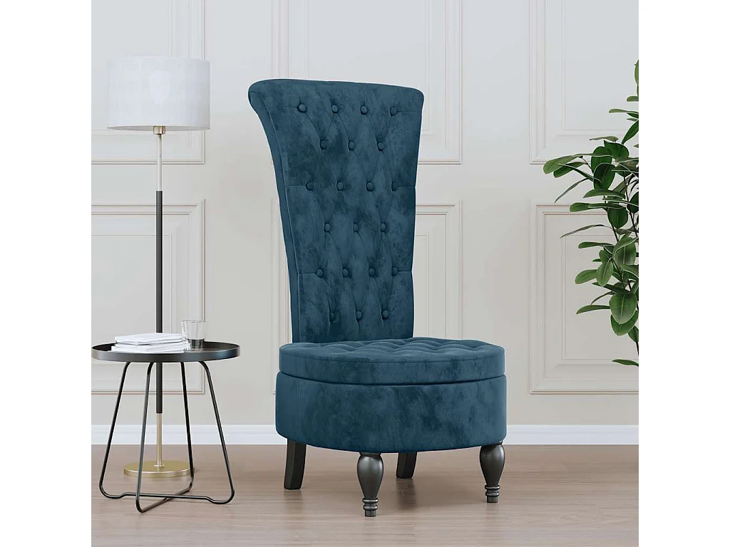 Sillón de respaldo alto con botones terciopelo azul