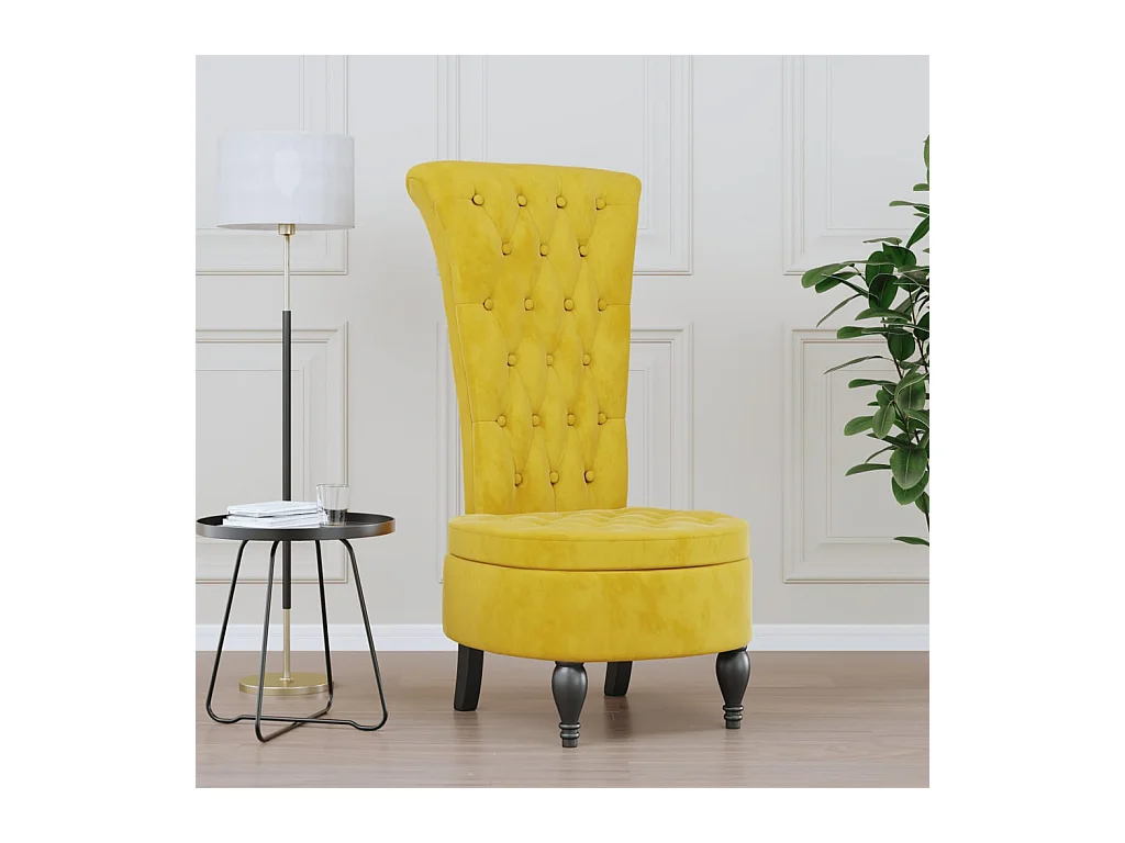 Chaise à dossier haut jaune velours conception de bouton