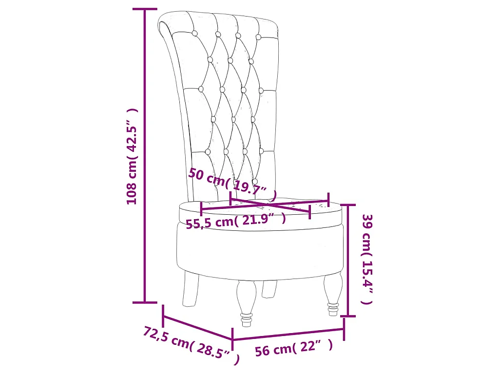 Polsterstuhl mit Hoher Rückenlehne Schwarz Samt Knopfheftung