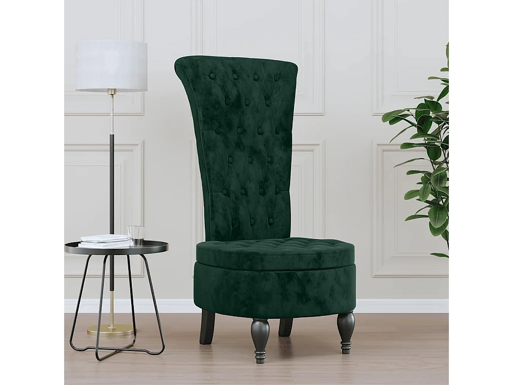 Chaise à dossier haut vert foncé velours conception de bouton