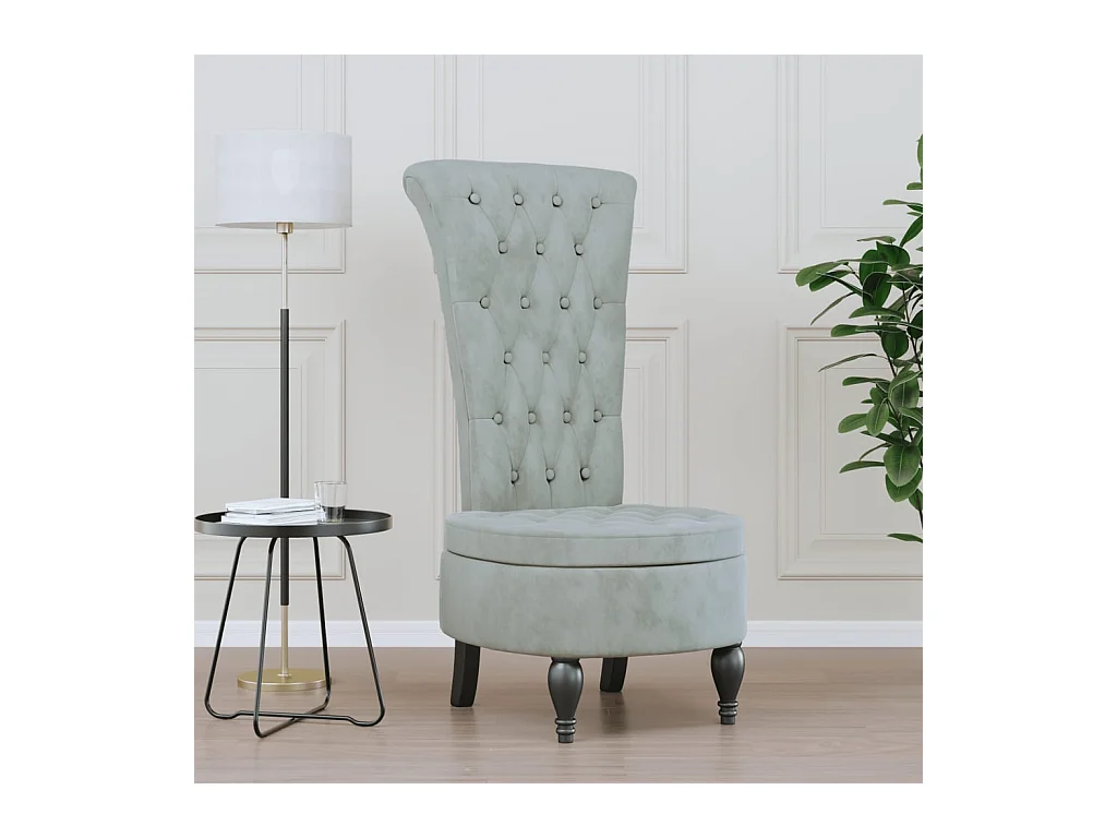 Chaise à dossier haut gris clair velours conception de bouton