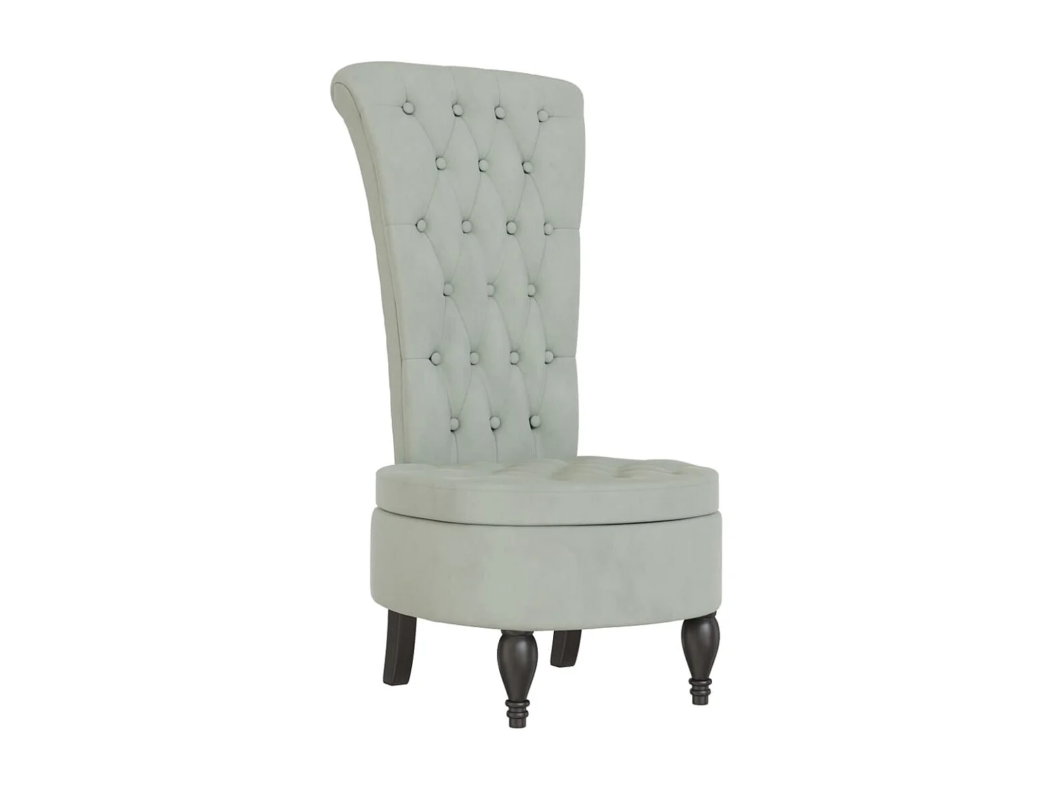 Sillón de respaldo alto con botones terciopelo gris claro