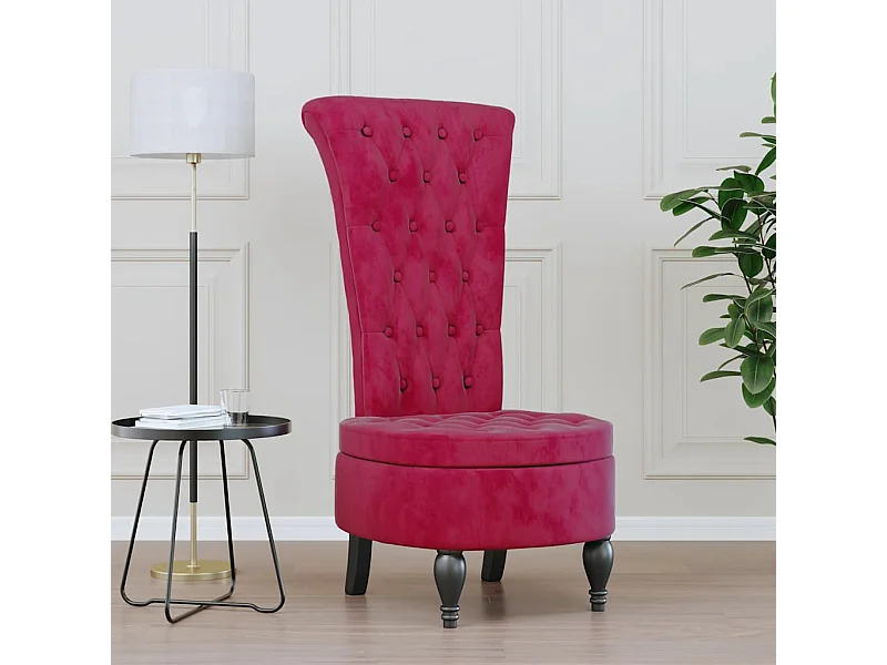 Sedia Schienale Alto Design Bottoni Velluto Rosso Vino Chiaro
