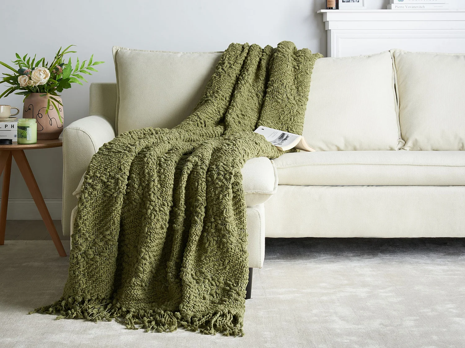 Couverture VELLA Coton 200 x 220 cm Vert olive