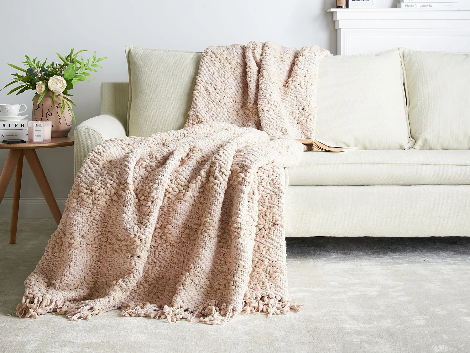 Couverture VELLA Coton 200 x 220 cm Beige clair