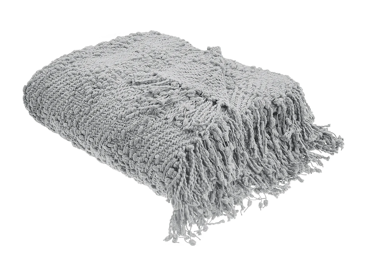 Decke Baumwolle gestrickt grau mit Quasten 150 x 200 cm Kuscheldecke Vella