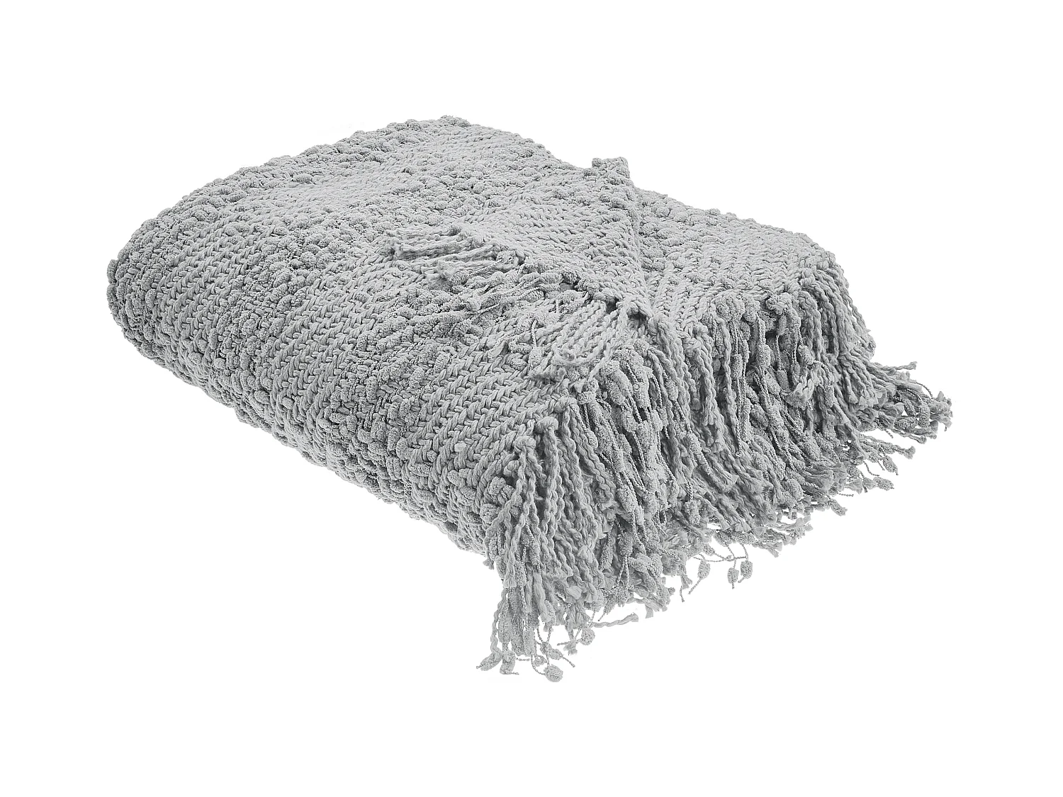 Decke Baumwolle gestrickt grau mit Quasten 150 x 200 cm Kuscheldecke Vella