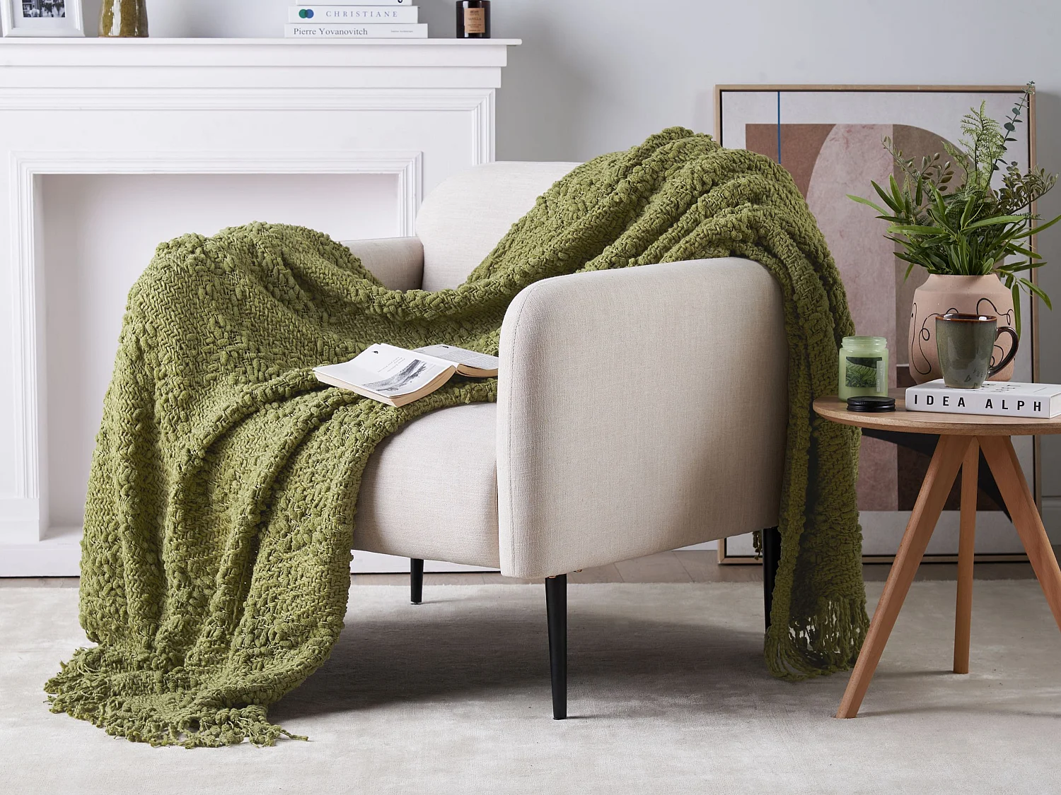 Plaid VELLA Katoen 150 x 200 cm Olijfgroen