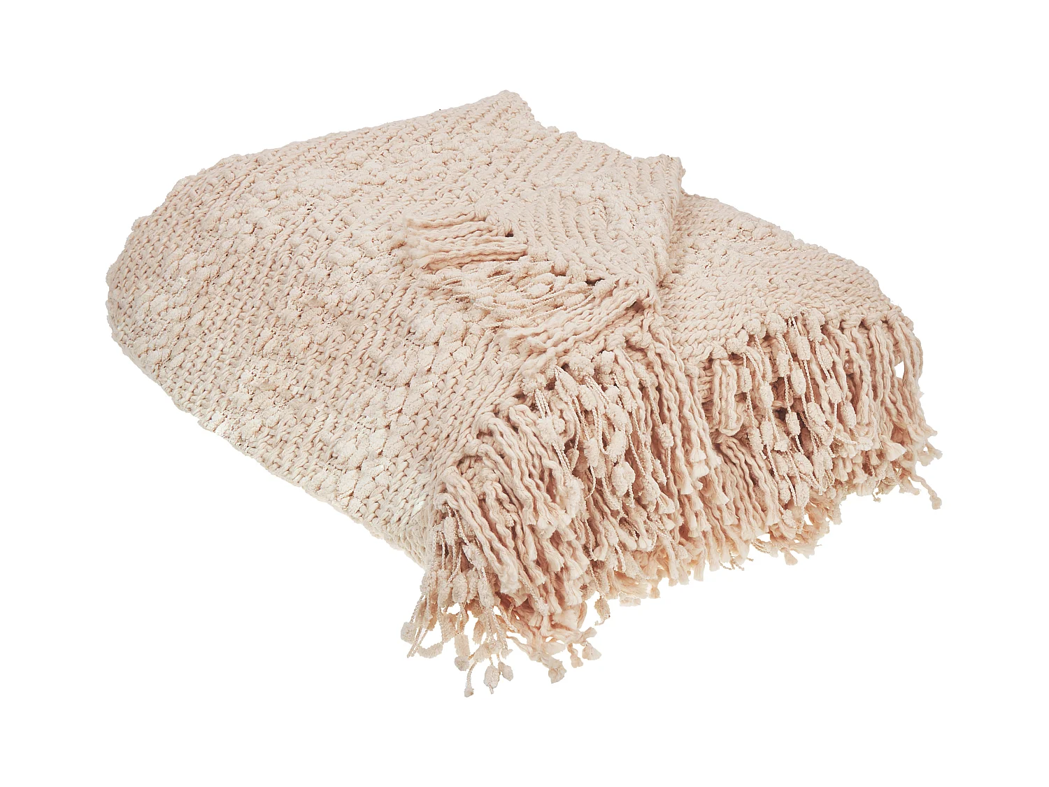 Decke Baumwolle gestrickt hellbeige mit Quasten 150 x 200 cm Kuscheldecke Vella