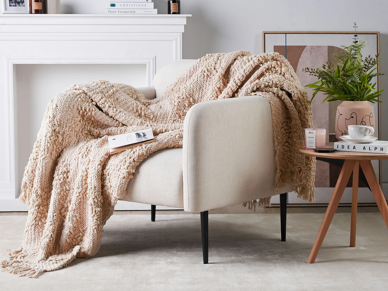 Couverture VELLA Coton 150 x 200 cm Beige clair