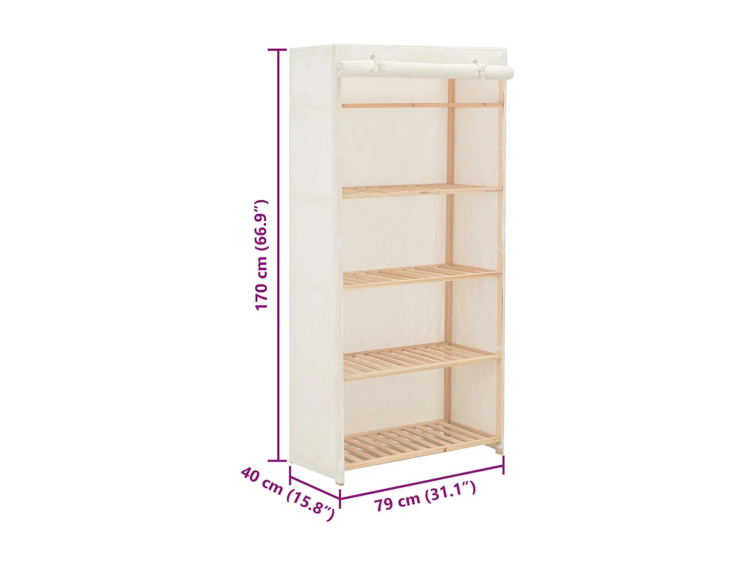 Garde-robe Blanc 79 x 40 x 170 cm Tissu