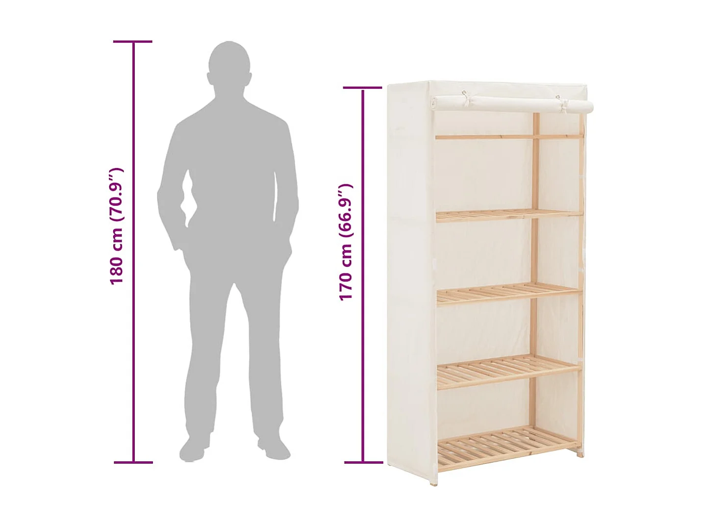Garde-robe Blanc 79 x 40 x 170 cm Tissu