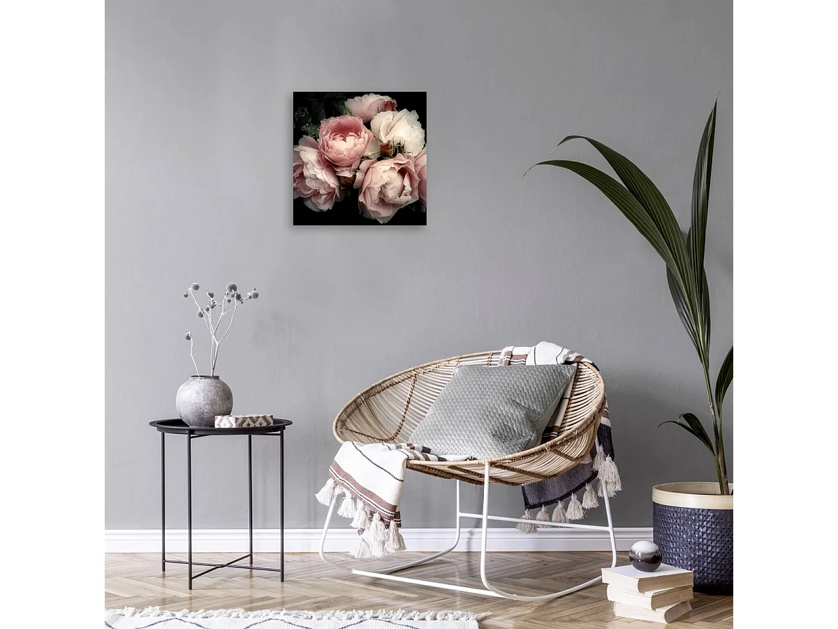 Tableau sur verre fleur romantique 30x30 cm