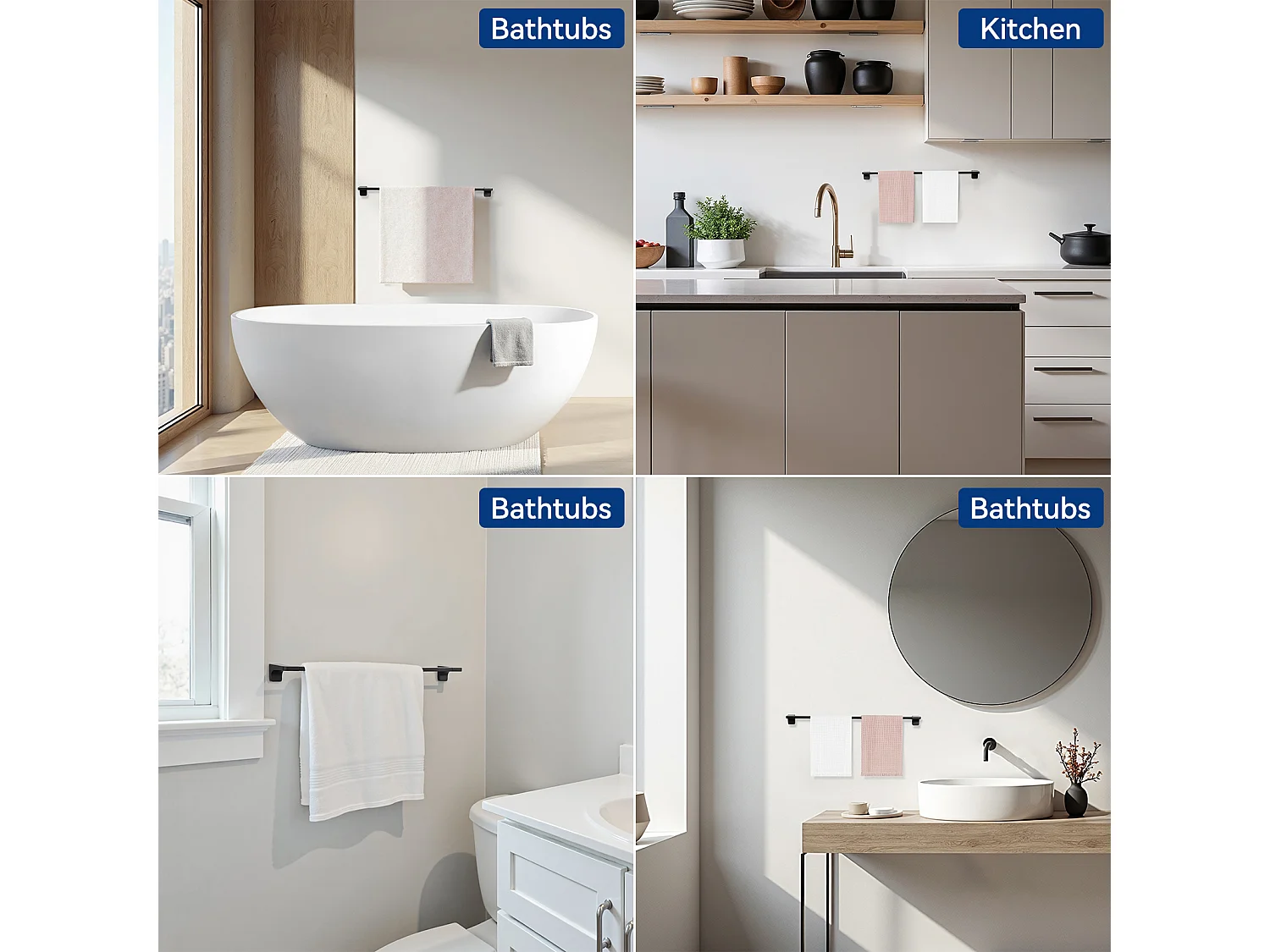 Juego de 2 toalleros de baño de acero inoxidable negro - Toallero de 59 cm que puede colgar 2 toallas - Toallero multifuncional