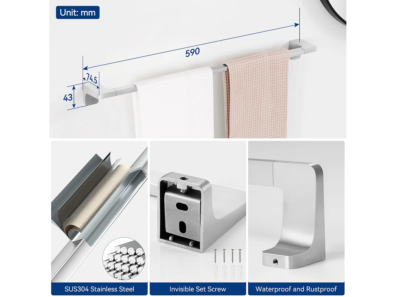 toalleros multifuncionales Cecipa max de 59 cm que pueden colgar 2 toallas, toallero de acero inoxidable 304, cepillado