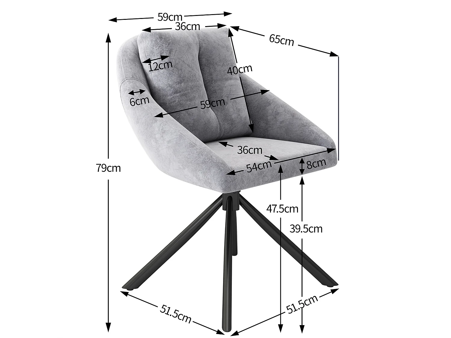 Chaise de salle à manger，chaise en velours，chaise rembourrée，swivel chair,tissu de velours respirant,design ergonomique,6 pièces,gris