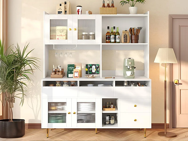 Modern hoog dressoir - MDF - opbergruimte op meerdere niveaus - Wit