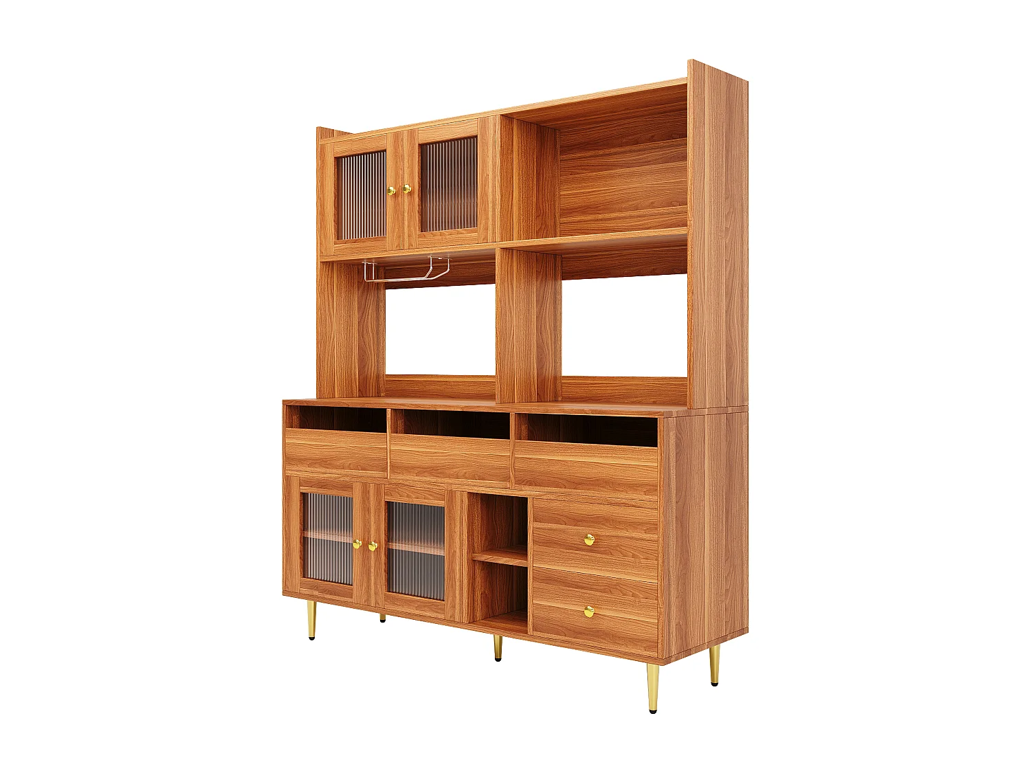 Modern hoog dressoir - MDF - opbergruimte op meerdere niveaus - Bruin