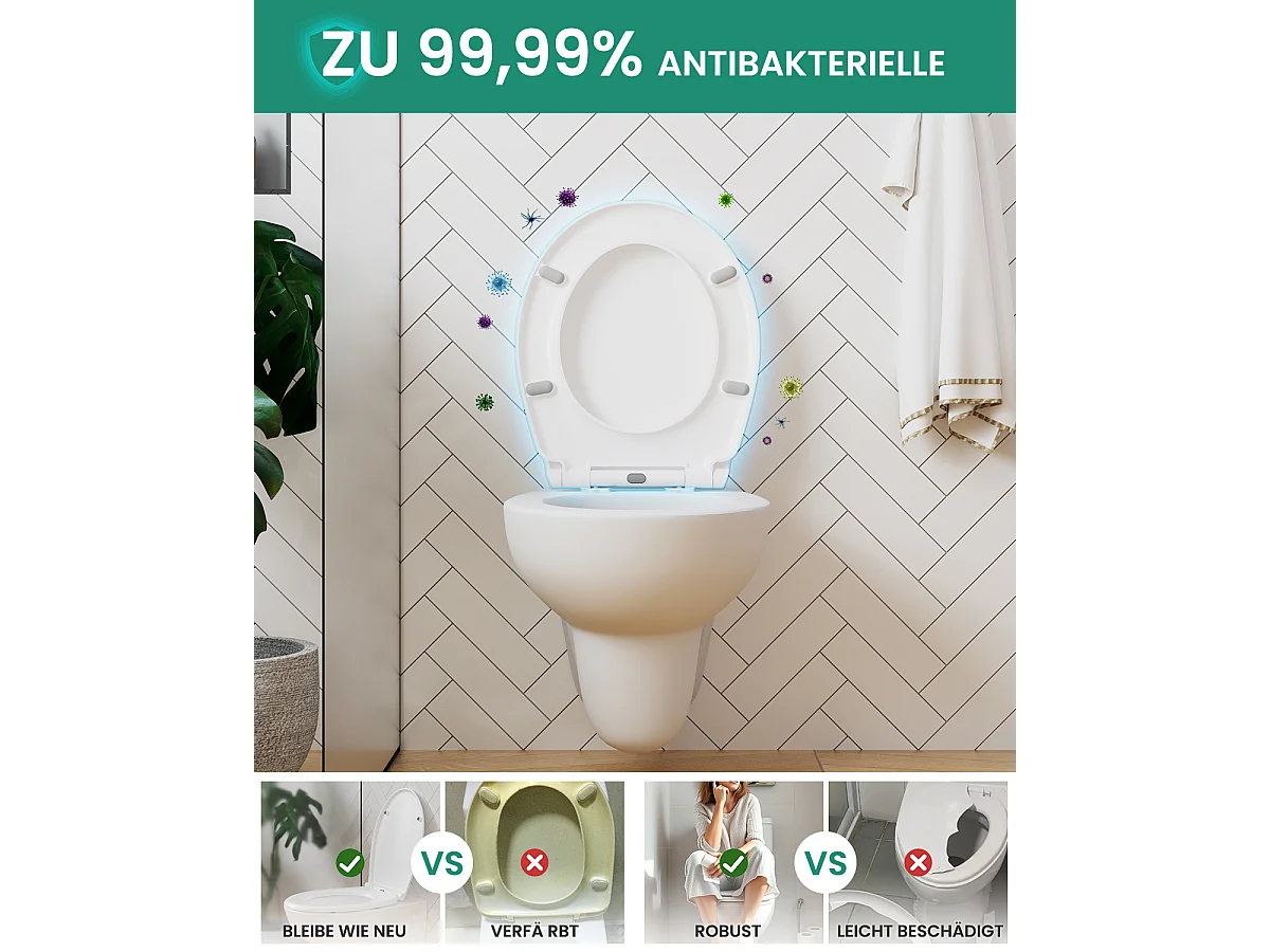 CECIPA MAX O-förmiger Toilettensitz – Toilettensitz mit Absenkautomatik – Badezimmer-Toilettendeckel, Toilettensitz – Weiß