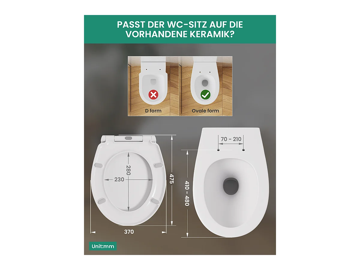 CECIPA MAX O-vormige toiletbril - Toiletbril Valrem - Toiletdeksel voor badkamertoiletbril - Wit