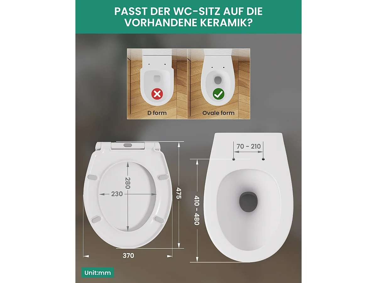 CECIPA MAX O-vormige toiletbril - Toiletbril Valrem - Toiletdeksel voor badkamertoiletbril - Wit