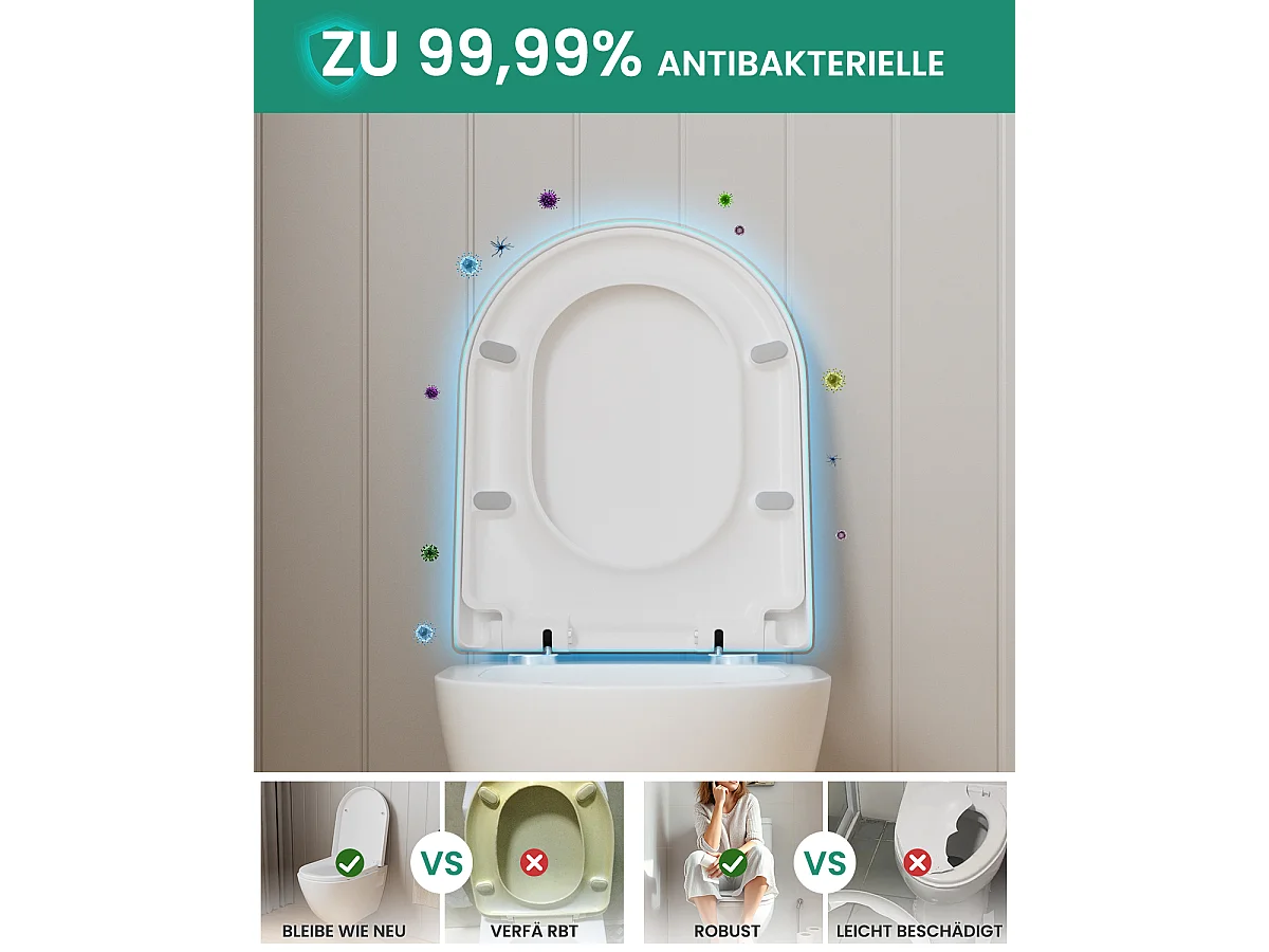 Cecipa max Abattant WC Frein de Chute, Siège de Toilettes en Forme de D, Blanc Couvercle de Toilette pour Salle de Bain