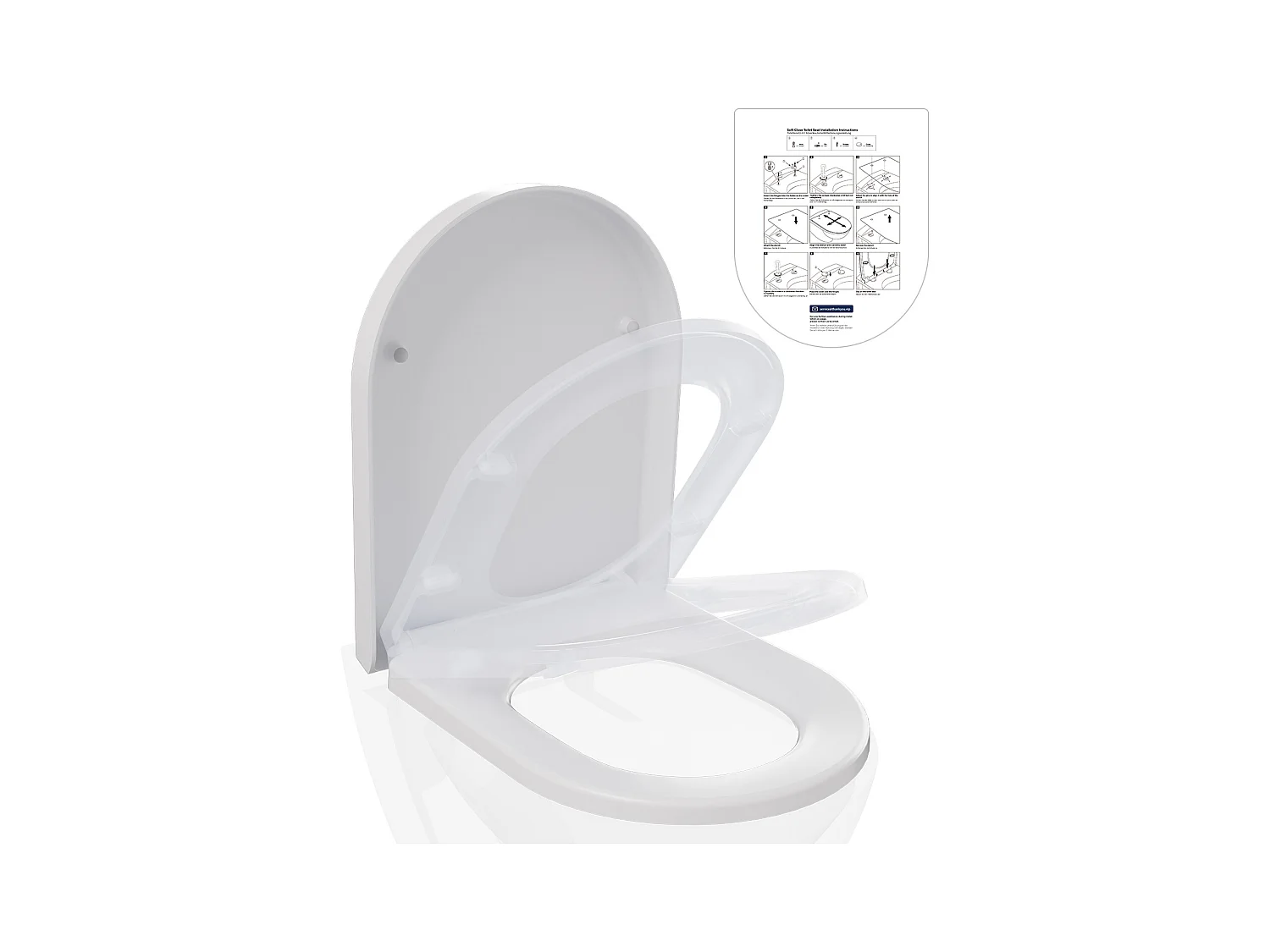 Cecipa max toiletbril met valrem, D-vormige toiletbril, wit toiletdeksel voor badkamer