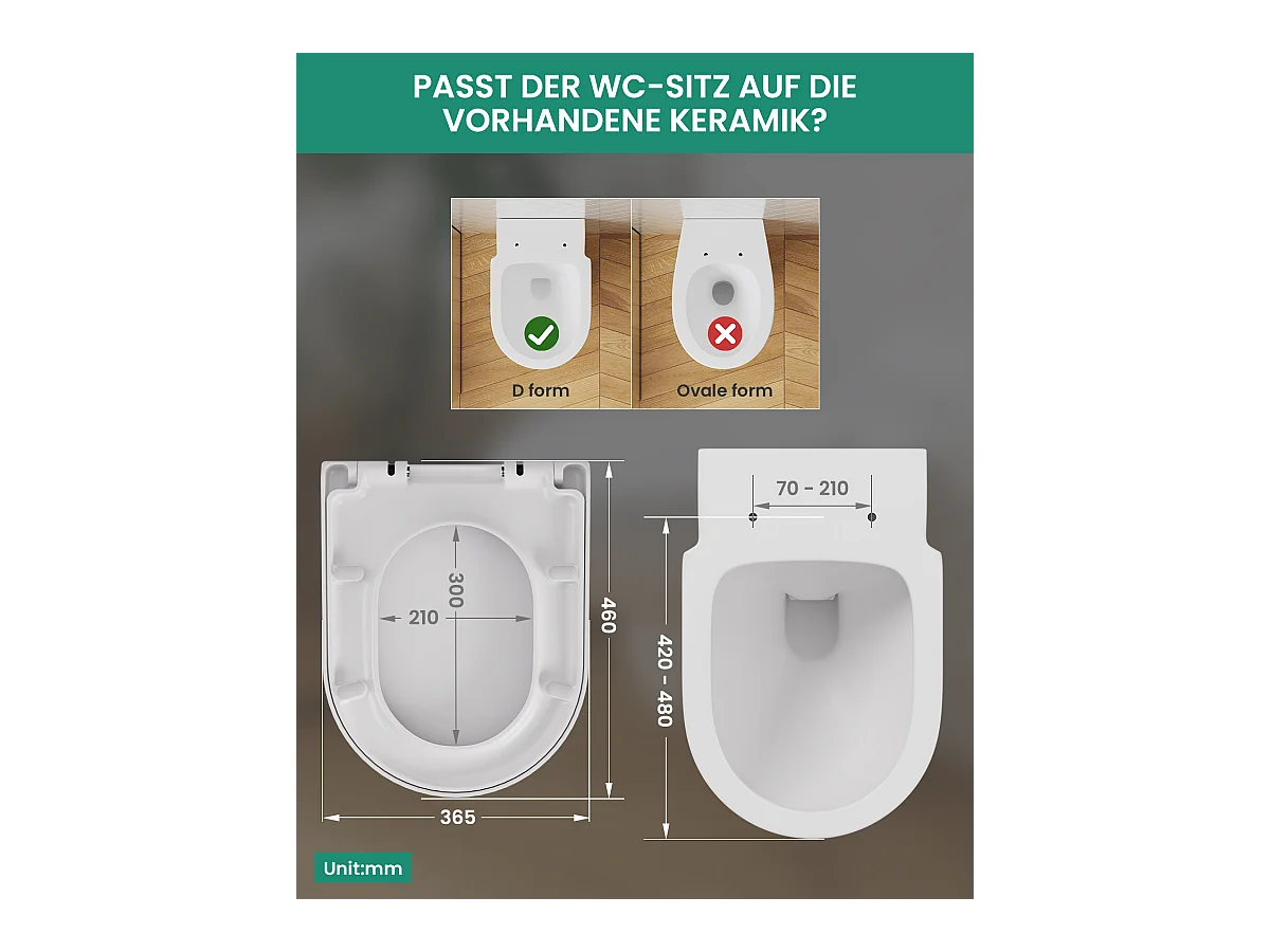 Cecipa max toiletbril met valrem, D-vormige toiletbril, wit toiletdeksel voor badkamer