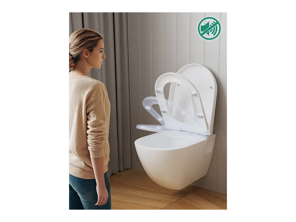 Cecipa max toiletbril met valrem, D-vormige toiletbril, wit toiletdeksel voor badkamer